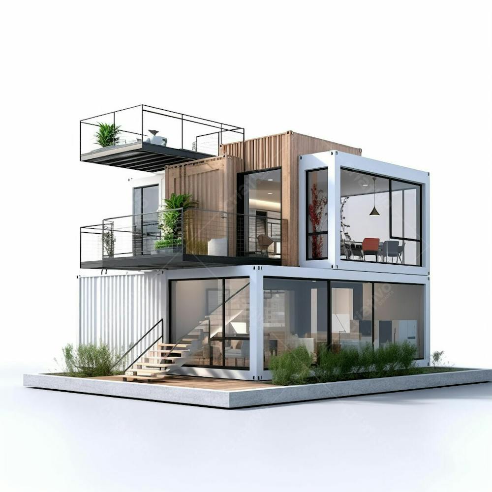 Casa de conceito de pequeno recipiente de estilo moderno isolada em fundo branco