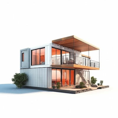  Casa de conceito de contêiner pequeno 3d de estilo moderno isolada em fundo branco