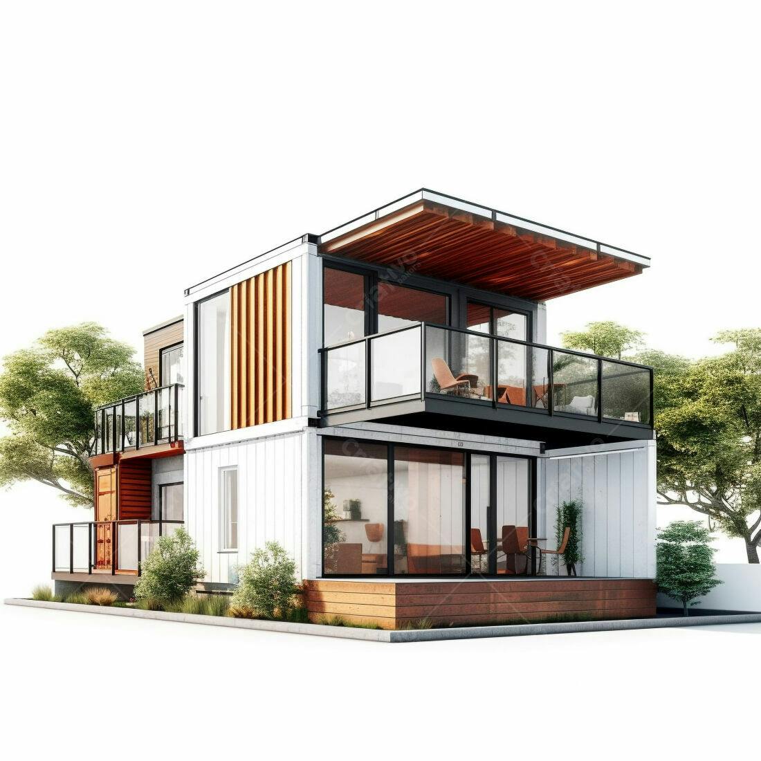 Casa moderna de contêineres com varanda
