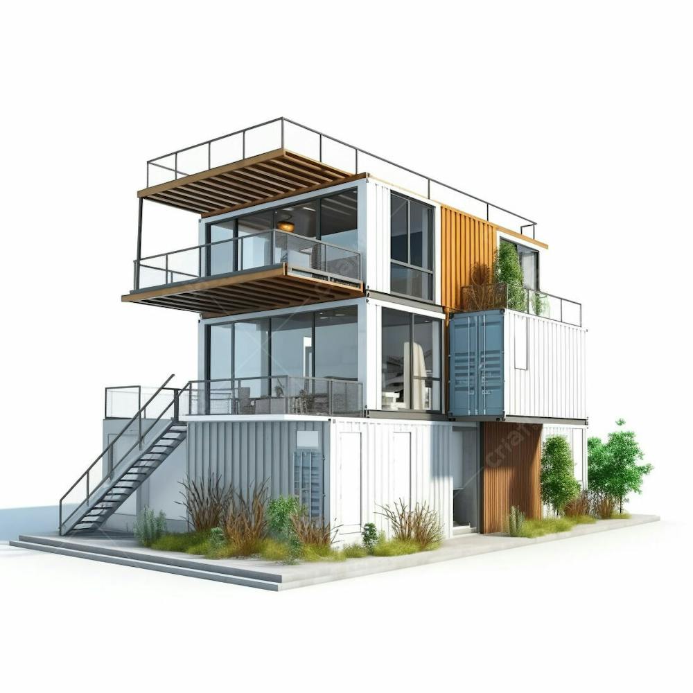  Casa de conceito de pequeno recipiente de estilo minimalista moderno isolada em fundo branco