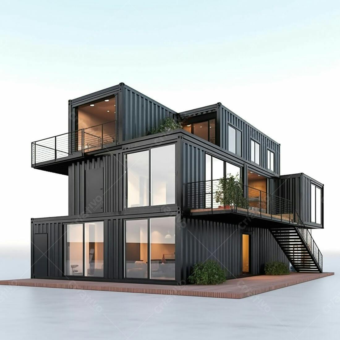 Casa moderna feita de contêineres pretos