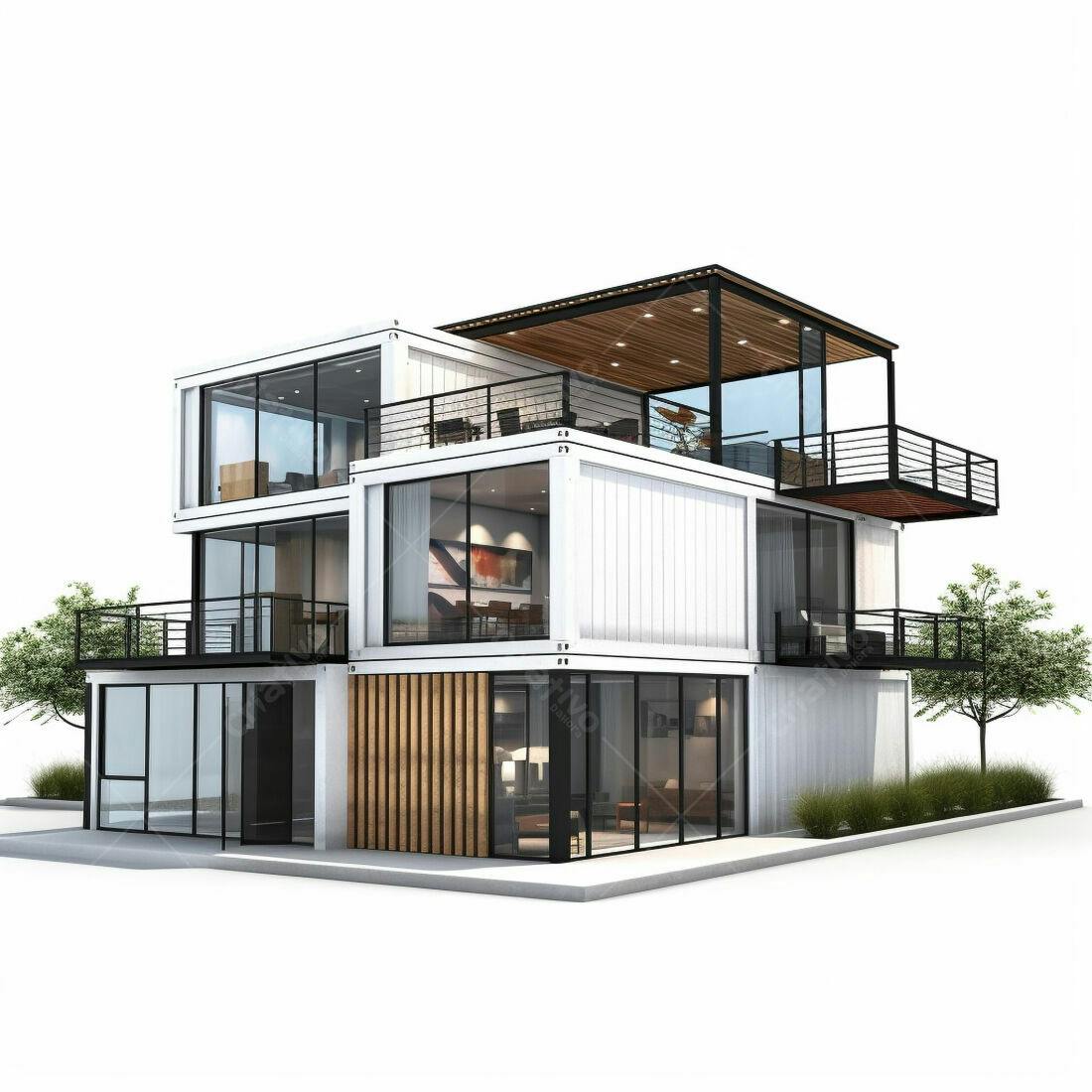 Casa moderna de contêineres branco e madeira
