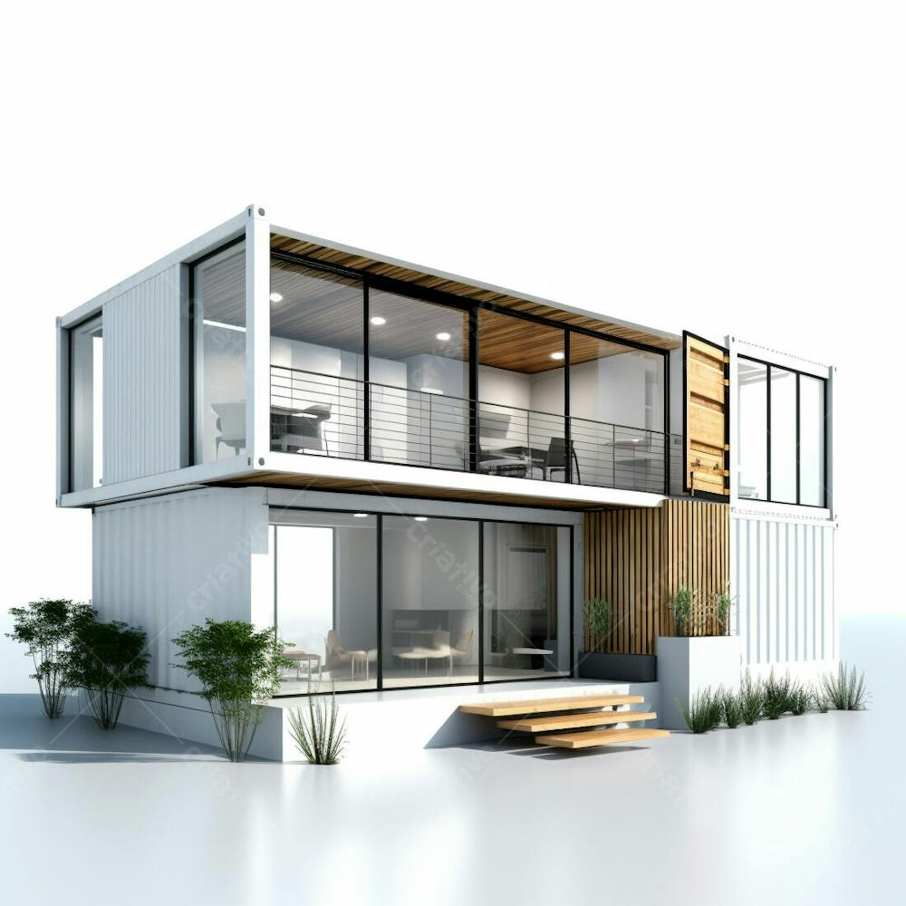  Casa de conceito de pequeno recipiente de estilo minimalista moderno isolada em fundo branco