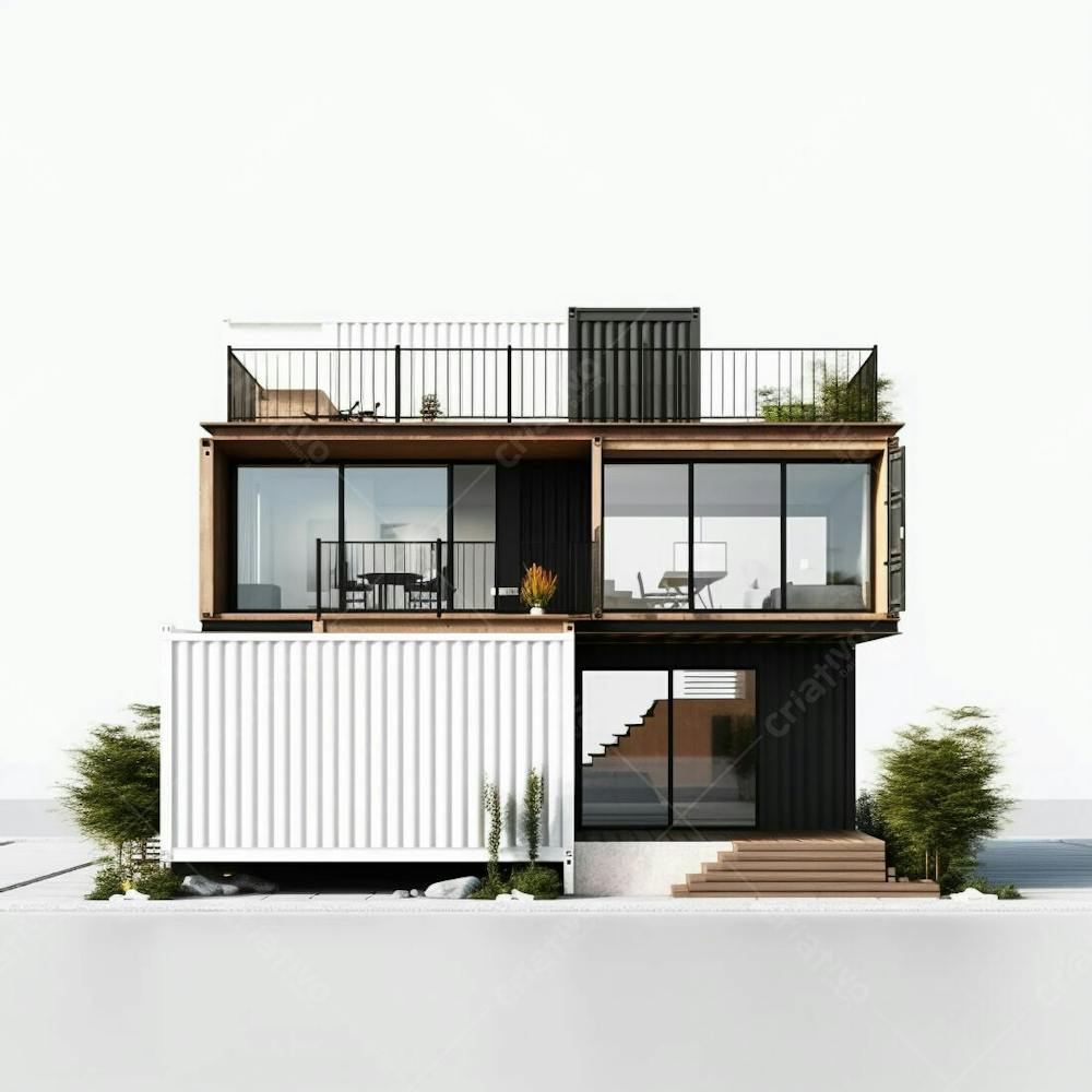  Casa de conceito de pequeno recipiente de estilo minimalista moderno isolada em fundo branco