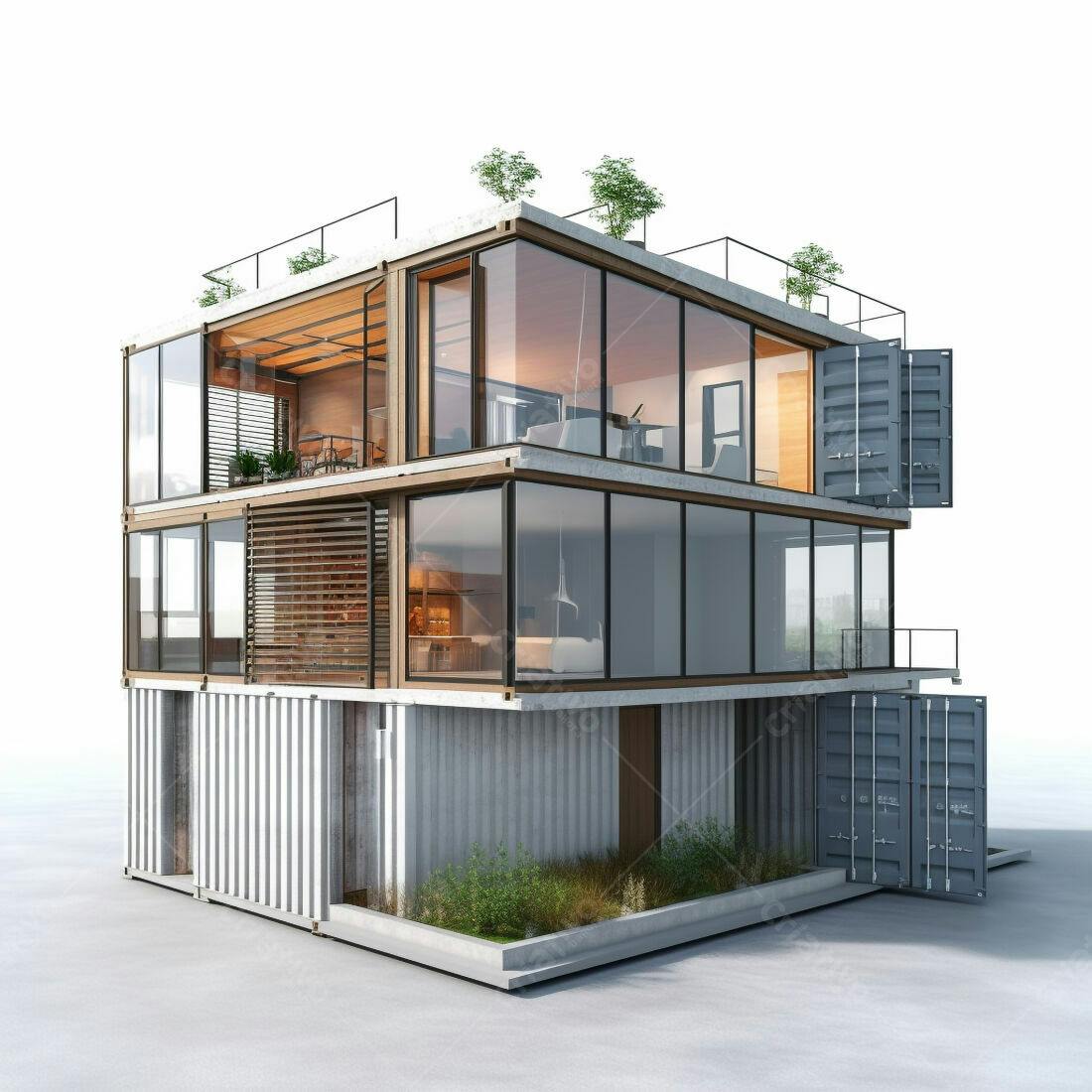 Casa moderna de contêineres com vista panorâmica