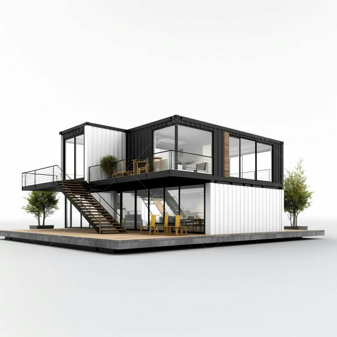 Casa moderna em contêineres preto e branco