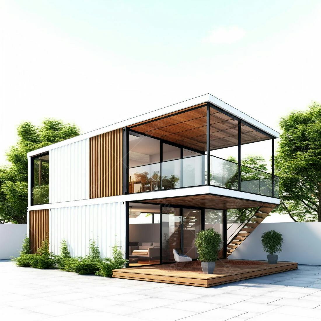 Casa container moderna com deck de madeira