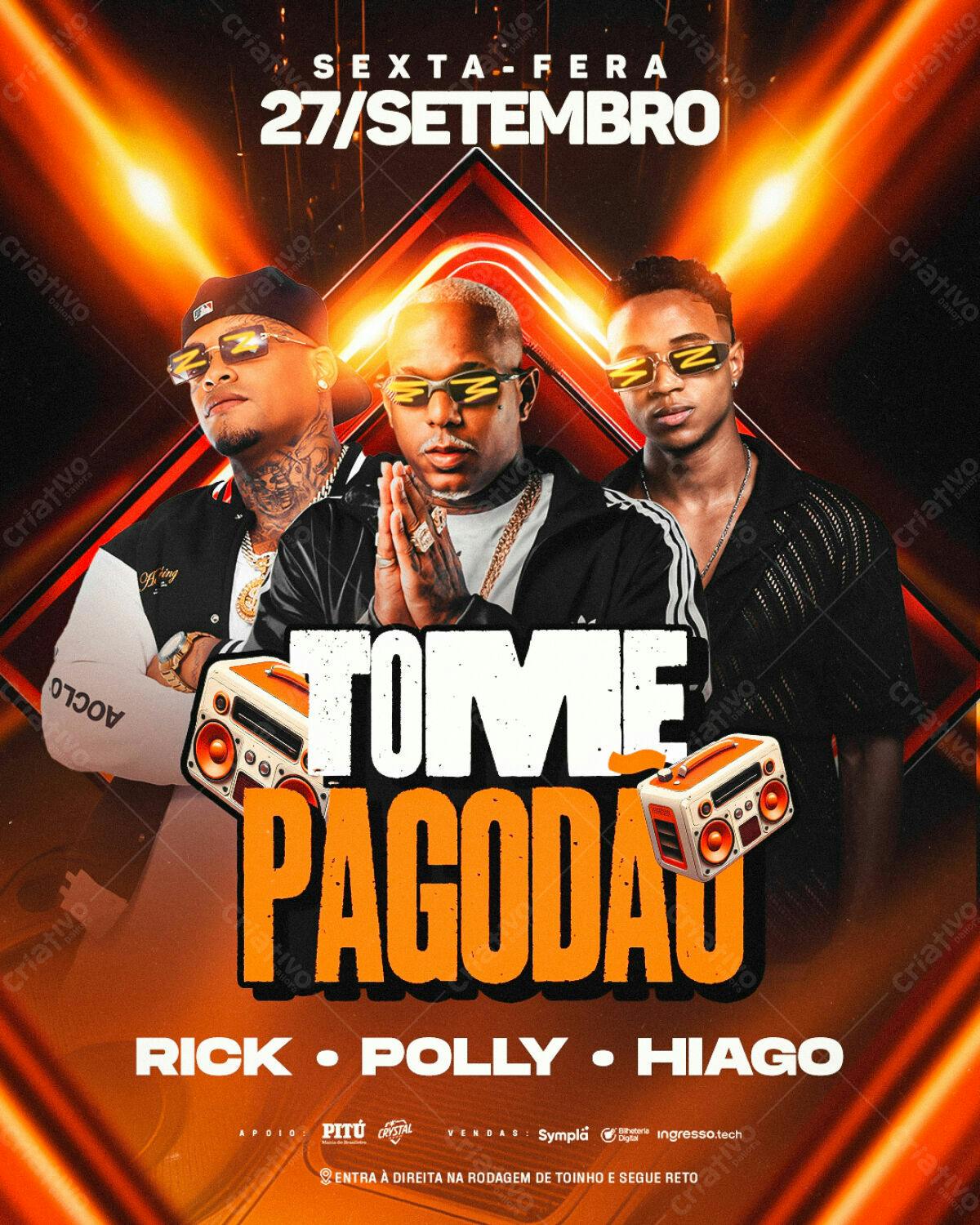 Flyer para Evento de Pagode com Rick, Polly e Hiago PSD Editável