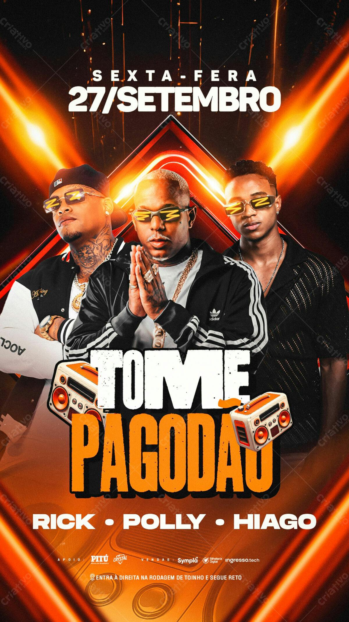 Flyer para Evento de Pagode com Rick, Polly e Hiago PSD Editável