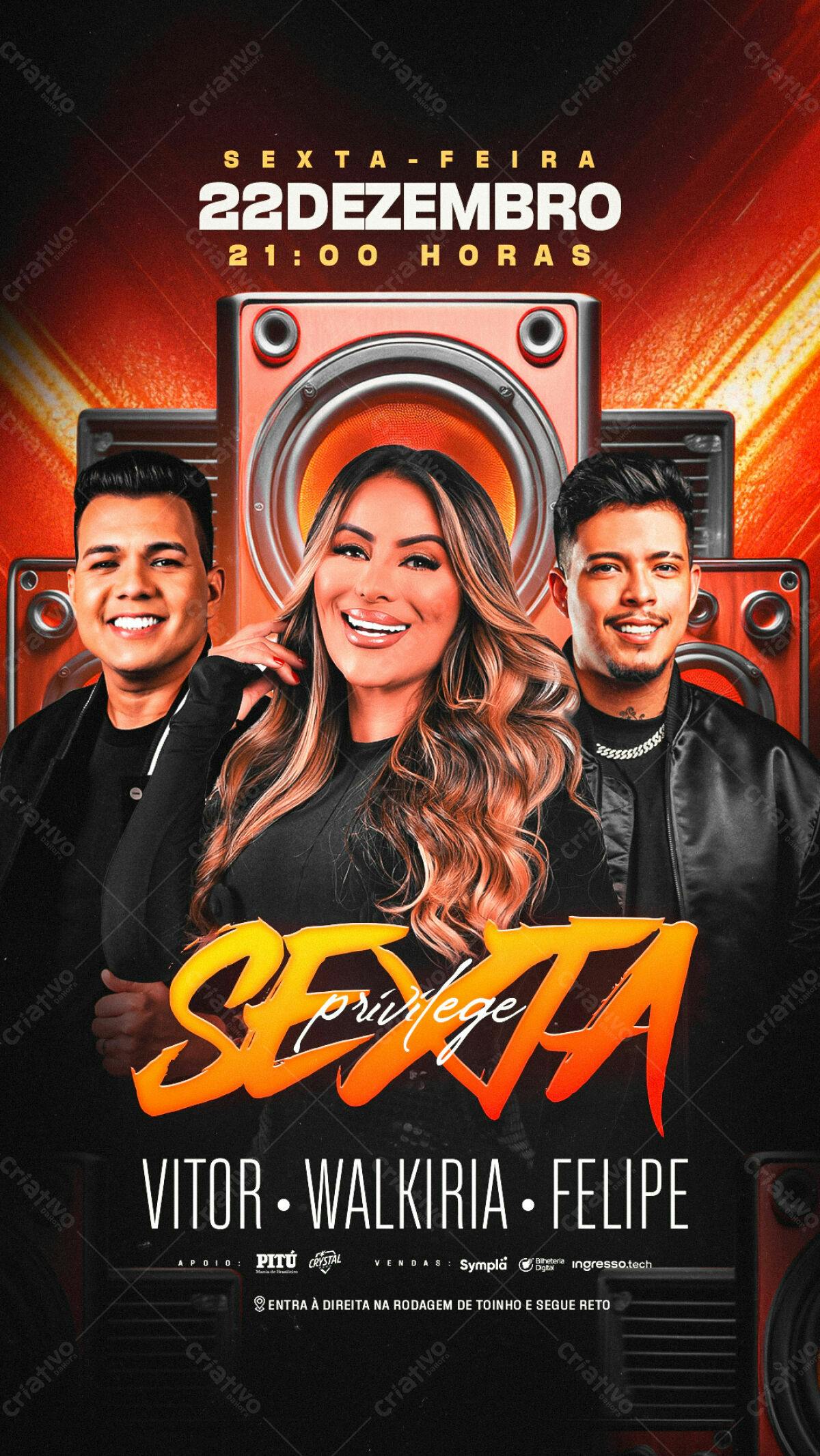 Flyer para Festa com Vitor, Walkyria e Felipe PSD Editável