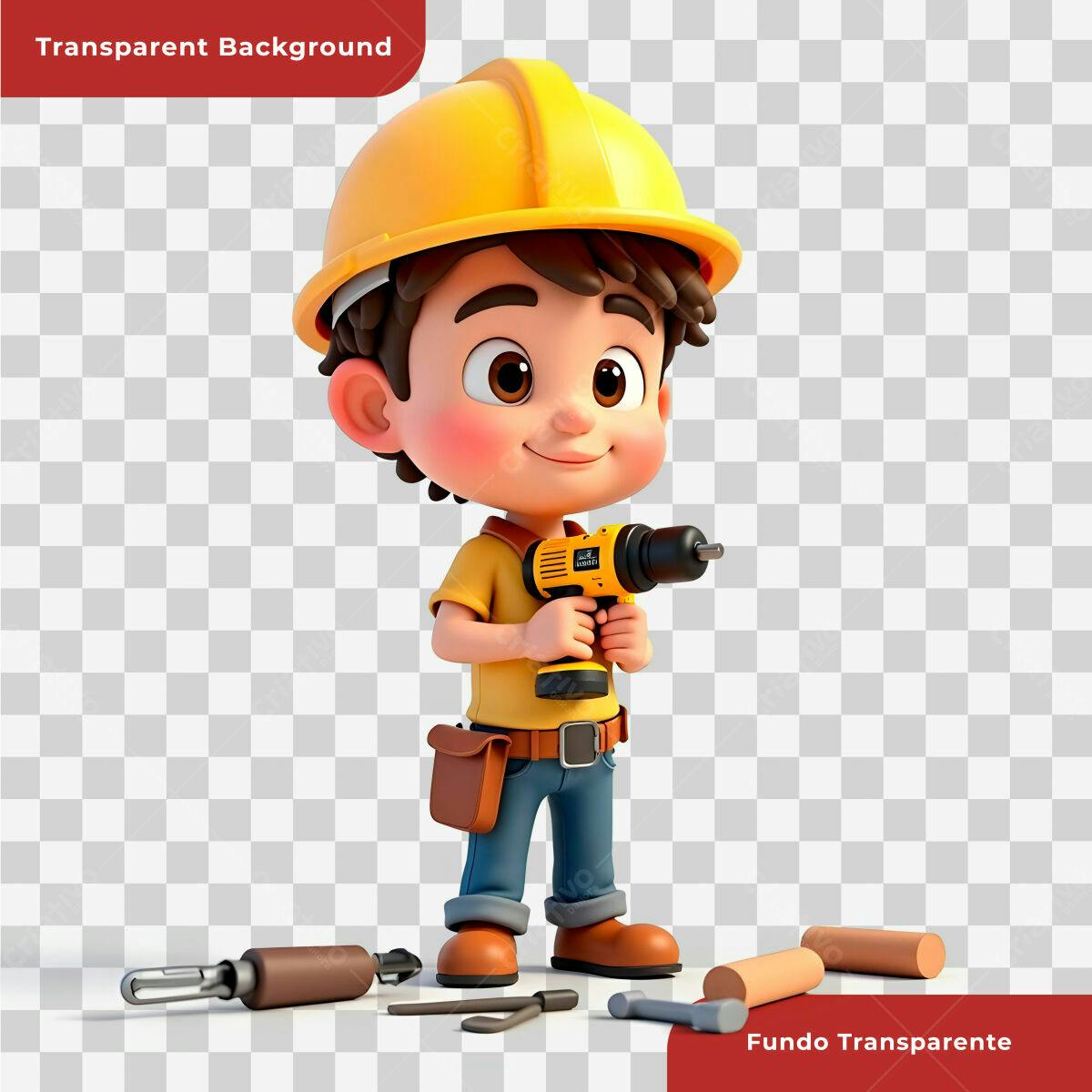 Personagem Cartoon Menino Construtor PSD Editável