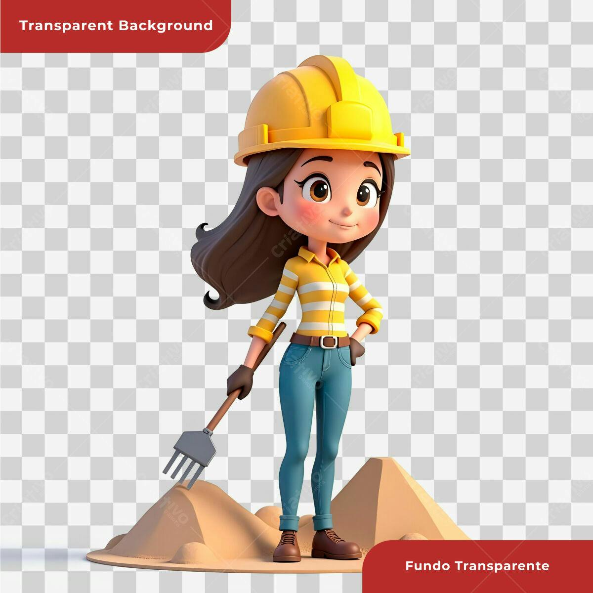 PSD Personagem Cartoon Engenheira para Projetos de Construção