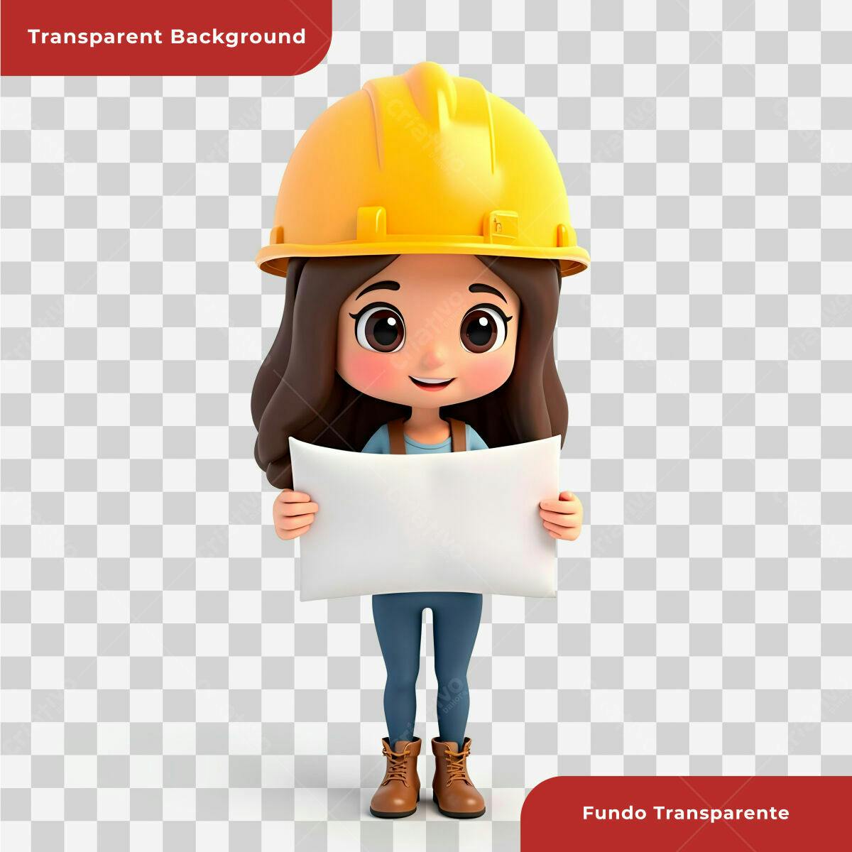 PSD Personagem Cartoon Engenheira para Design de Construção