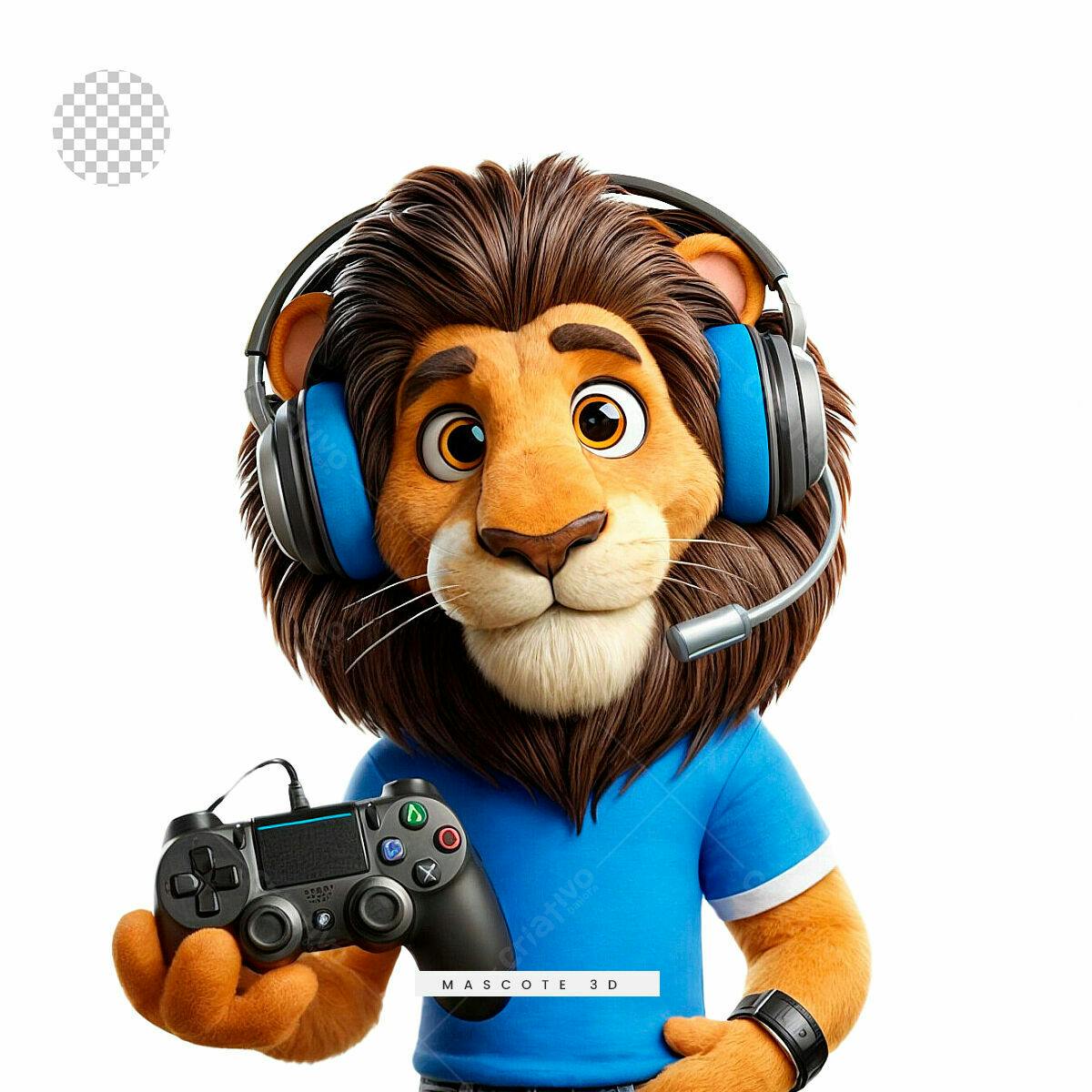 Mascote Leão Gamer PSD Editável