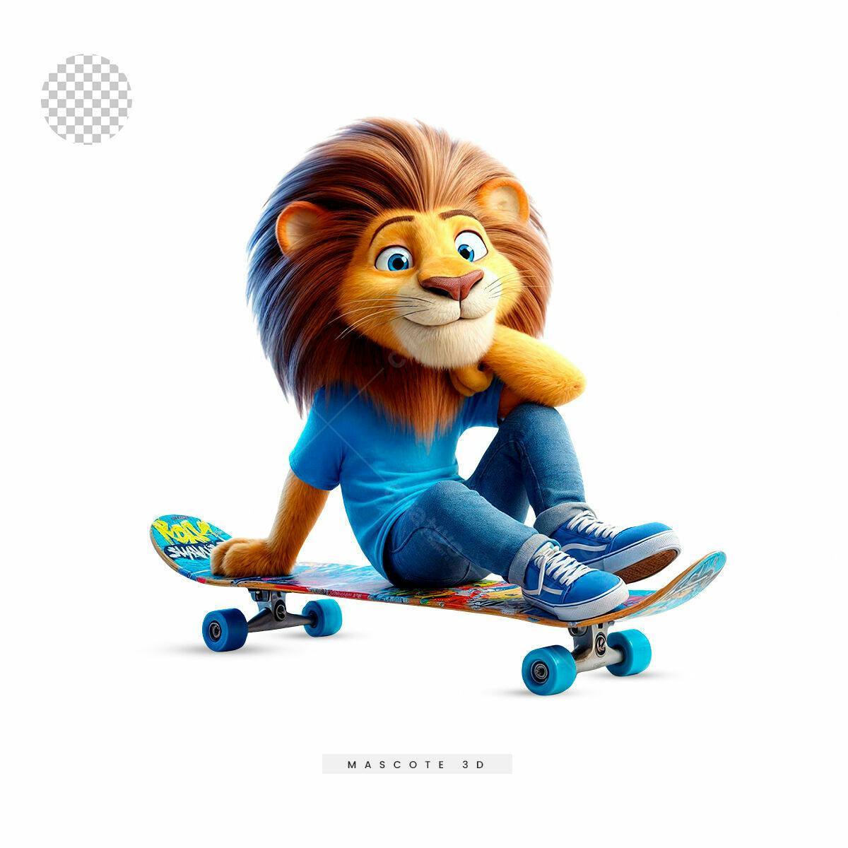 Mascote Leão Skate PSD Editável