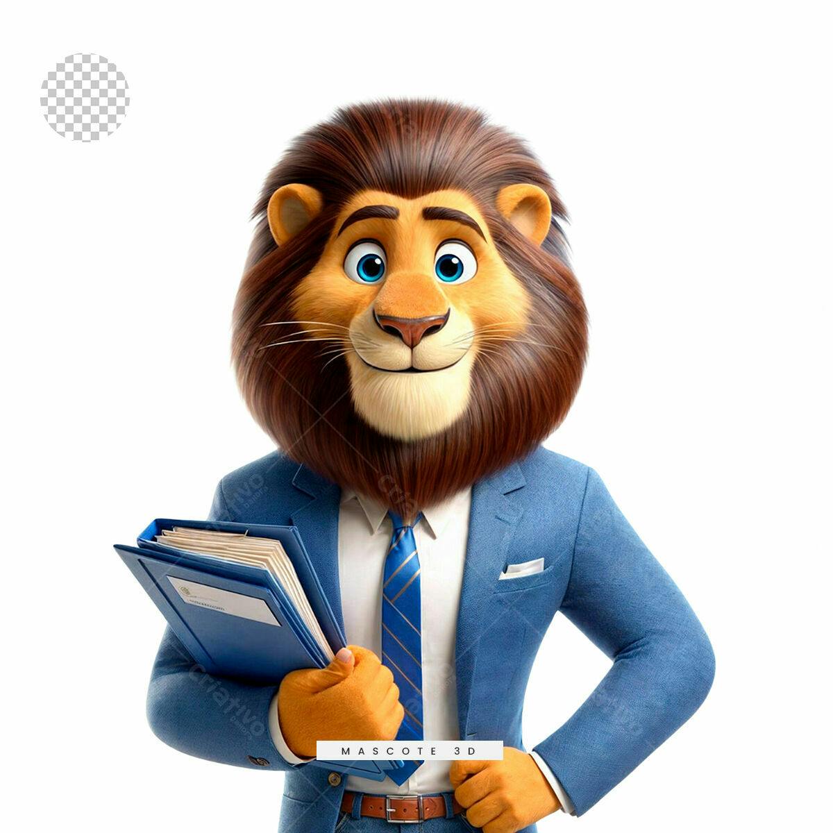 Mascote Leão 3D para Empresa PSD Editável