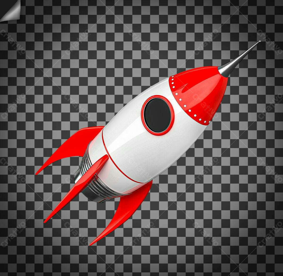 Foguete Retro Vermelho e Branco PSD Editável