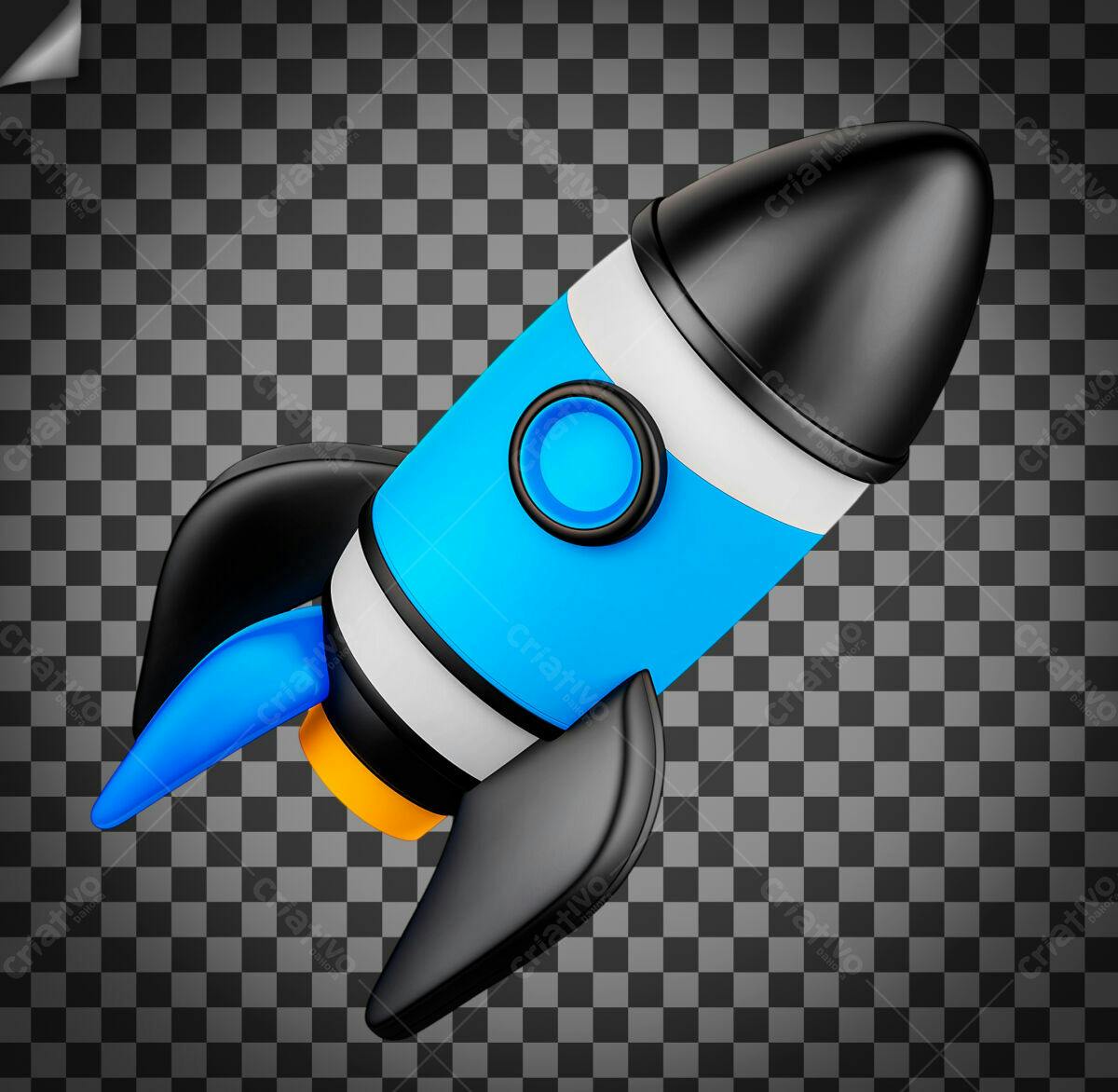 Ícone Foguete Azul e Preto PSD Editável