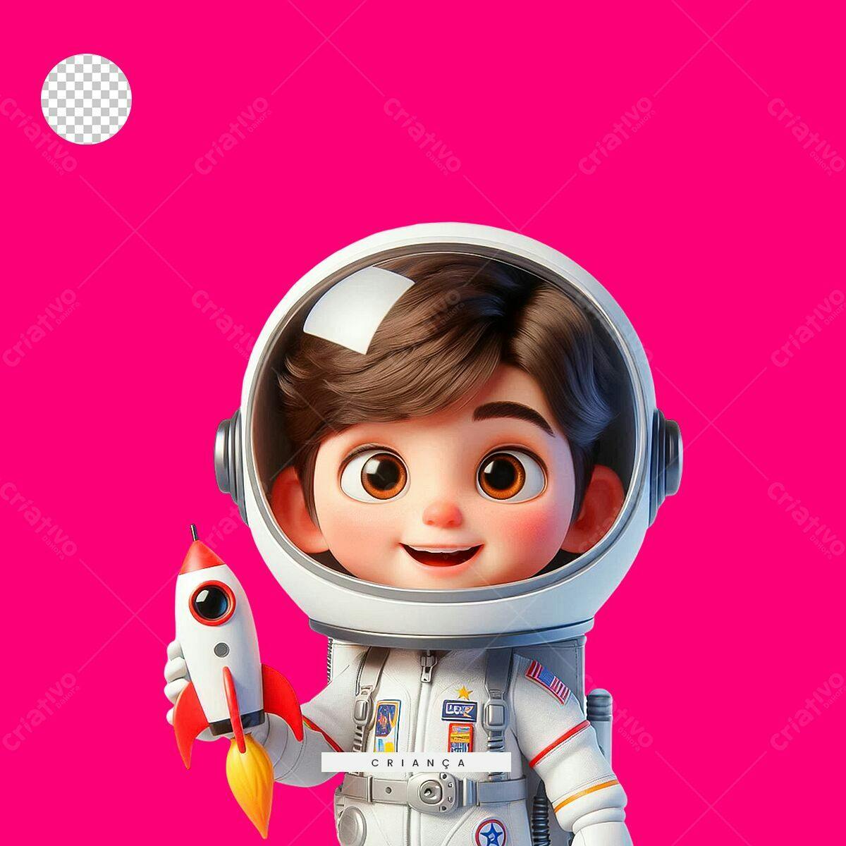 PSD Personagem Infantil Astronauta para Festa de Aniversário PSD Editável