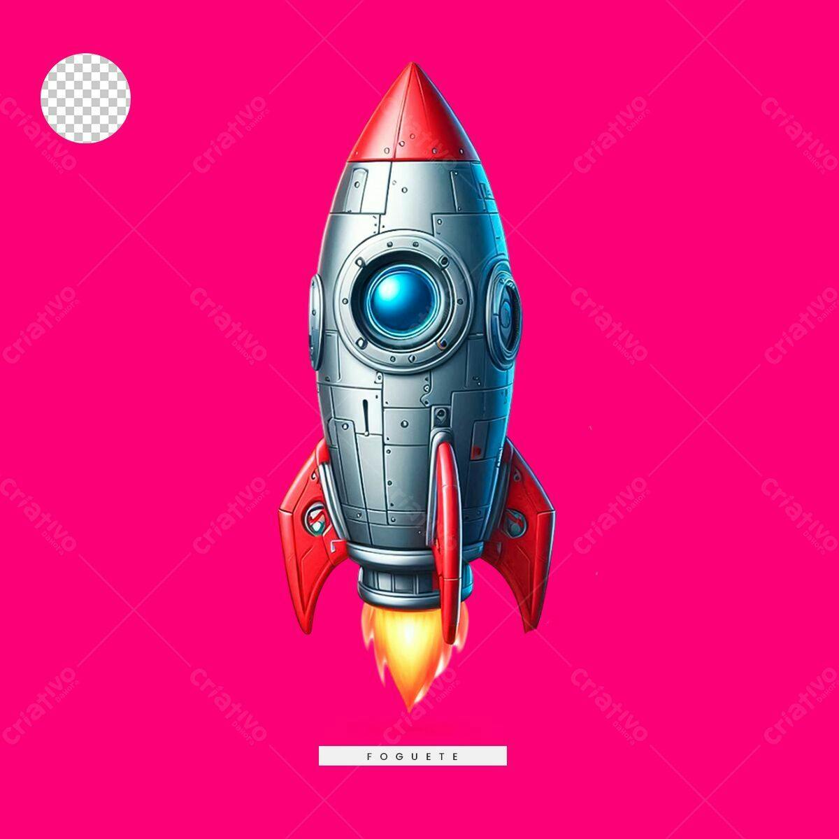 Ilustração Foguete para Lançamento de Produto PSD Editável