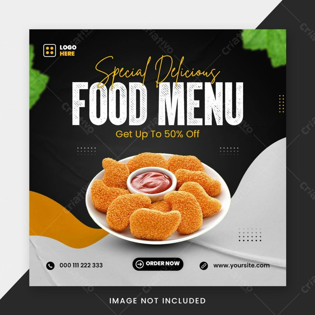 Postagem de Mídia Social para Cardápio de Comida PSD Editável