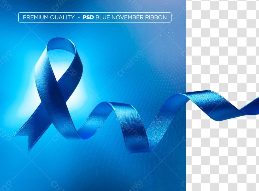 Selo 3D fita azul laço conscientização