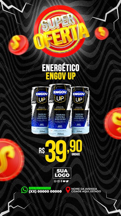 PSD SUPER OFERTA ENERGÉTICO ENGOV UP FARMÁCIA REDES SOCIAIS STORIES 
