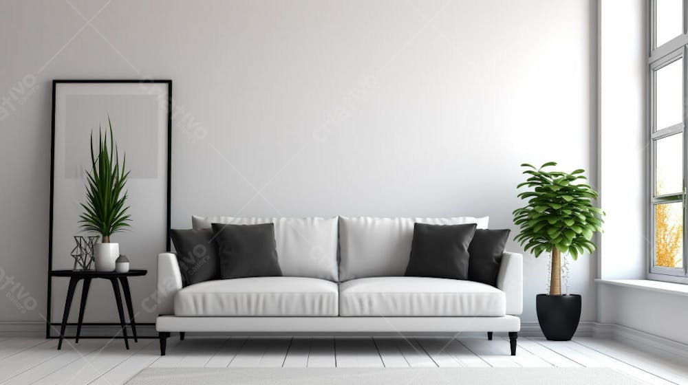 interior moderno da sala de estar com sofá cinza
