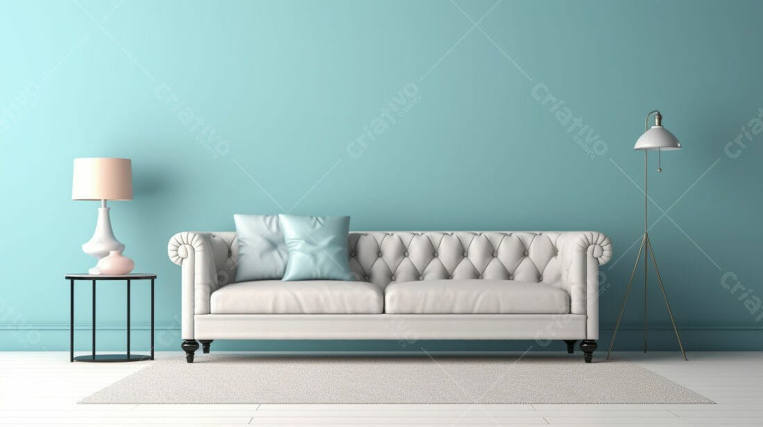 Sofá branco em sala de estar turquesa
