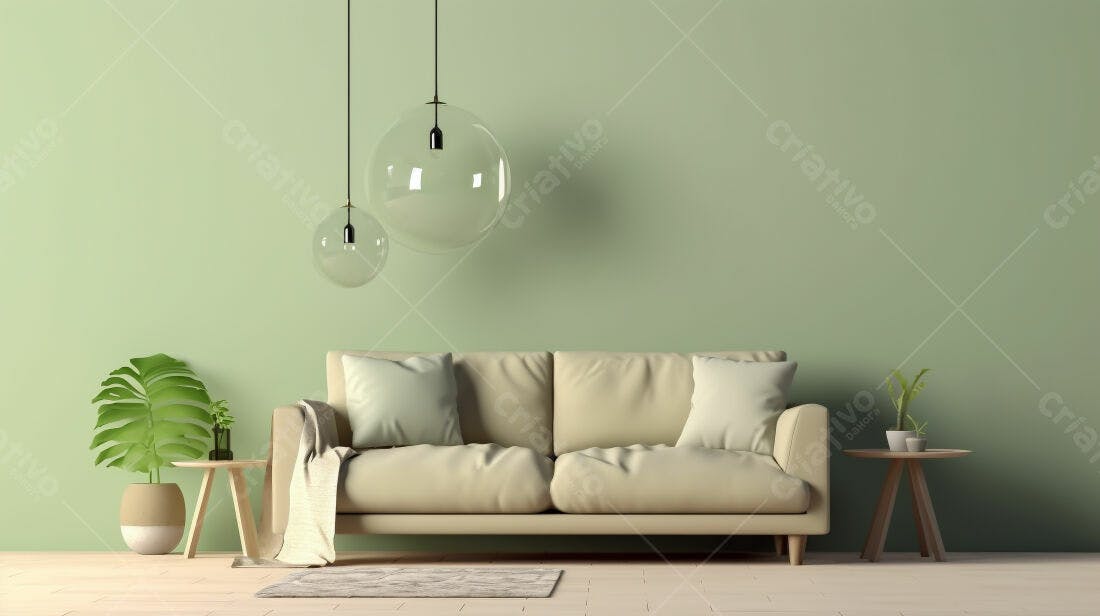 Sofá bege em sala com decoração minimalista