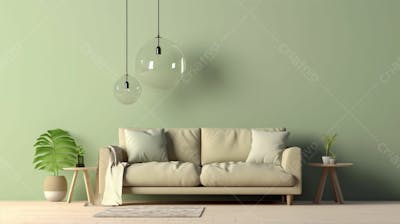 interior moderno da sala de estar com sofá creme