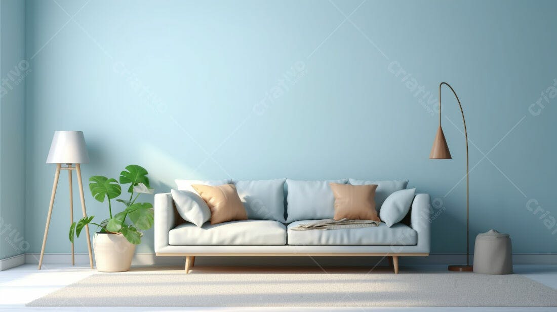 Sofá azul em sala de estar moderna