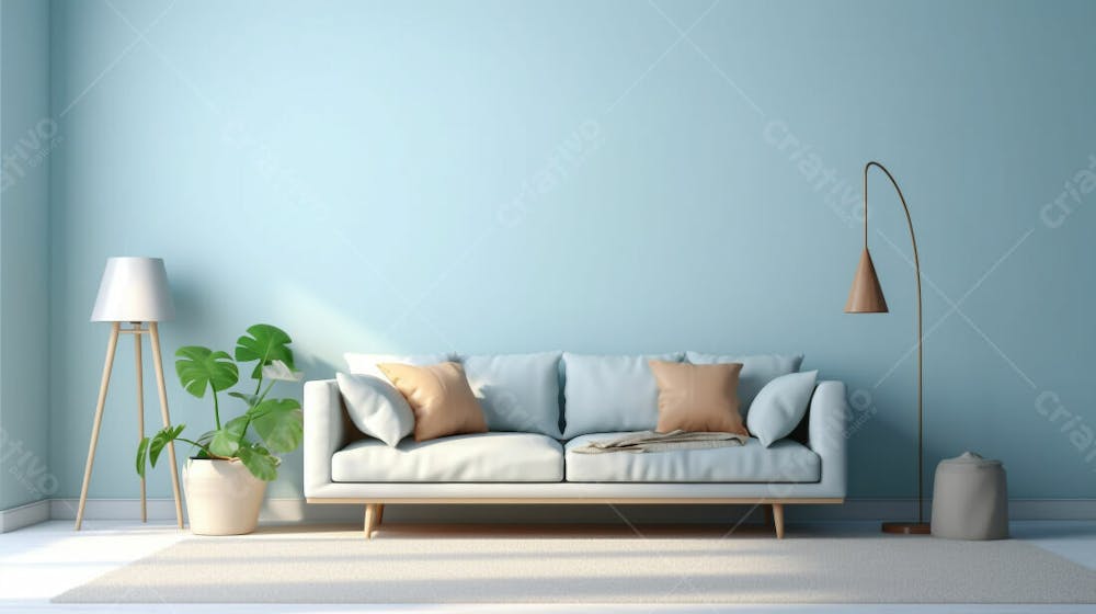 interior moderno da sala de estar com sofá creme