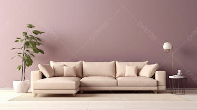 interior moderno da sala de estar com sofá creme