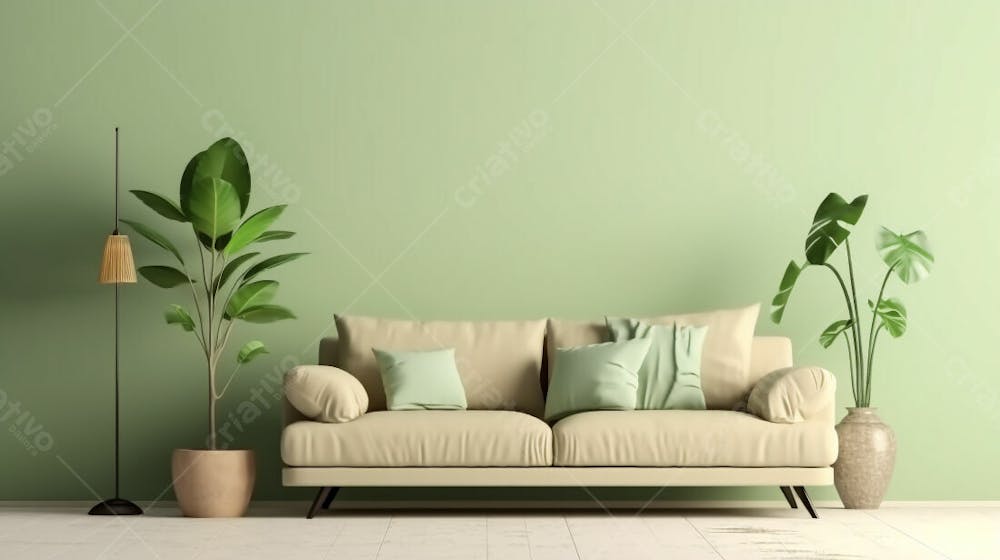 Interior moderno e minimalista da sala de estar Sala de estar verde com sofá verde