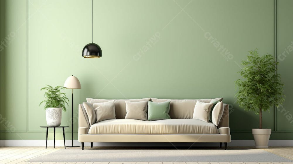 Interior moderno e minimalista da sala de estar Sala de estar verde com sofá verde