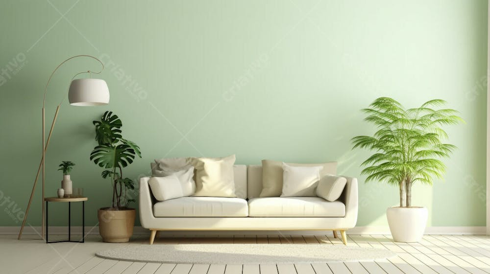 Interior moderno e minimalista da sala de estar Sala de estar verde com sofá verde