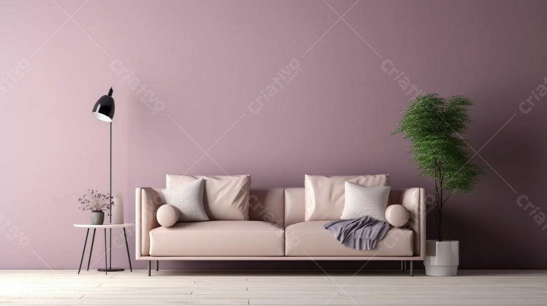 Sofá rosa em sala minimalista moderna