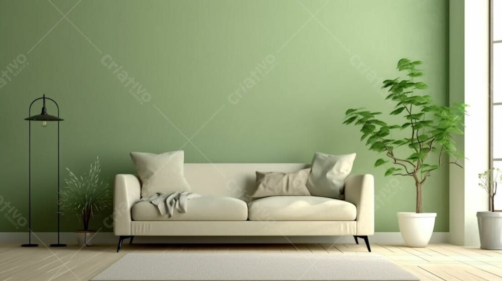 Interior moderno e minimalista da sala de estar Sala de estar verde com sofá verde