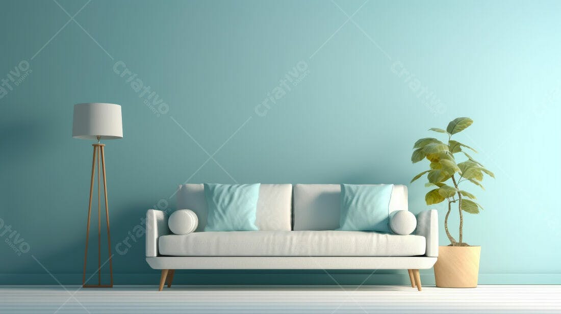 Sofá branco em sala com decoração minimalista