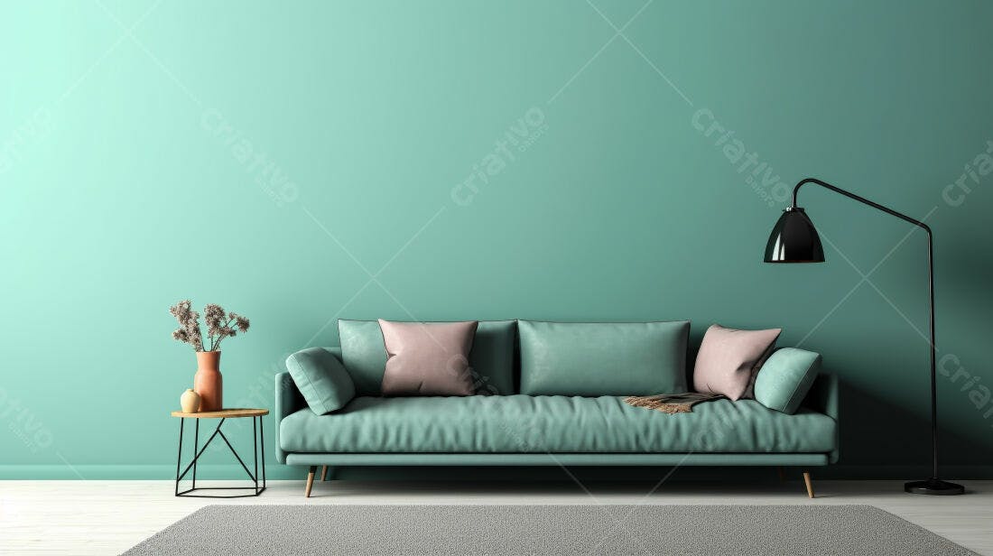 Sofá verde menta em sala de estar moderna