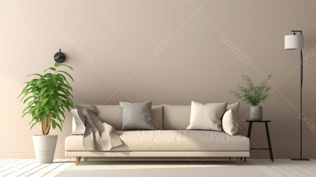 Sofá bege em sala minimalista