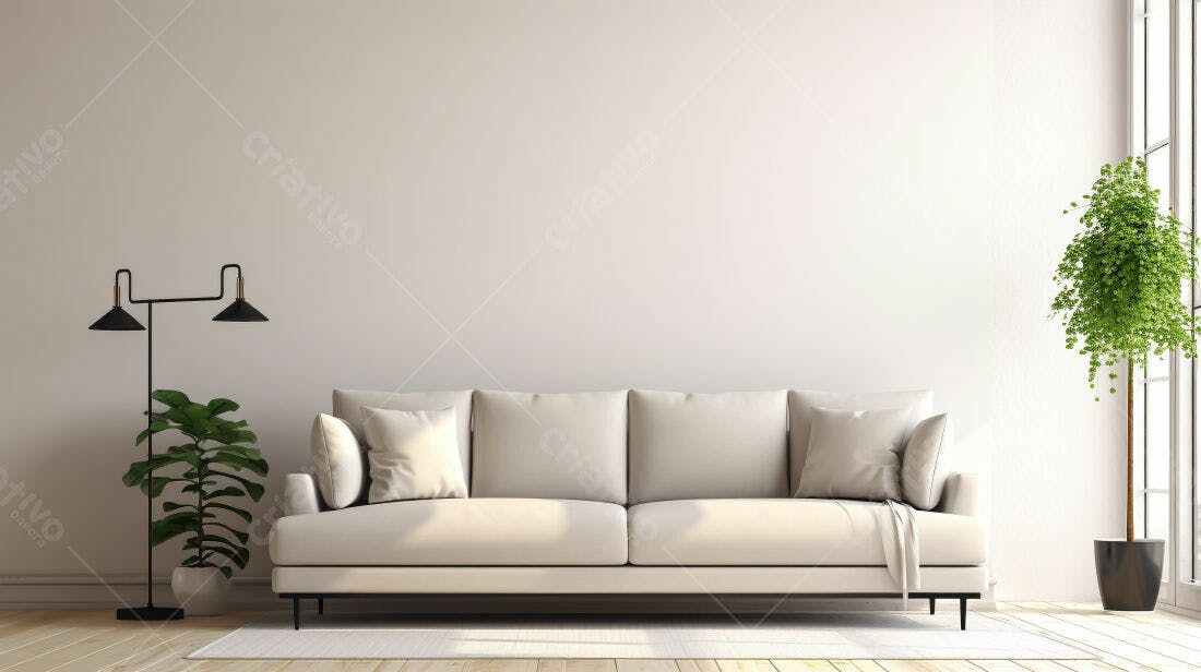 Sofá bege em sala minimalista moderna