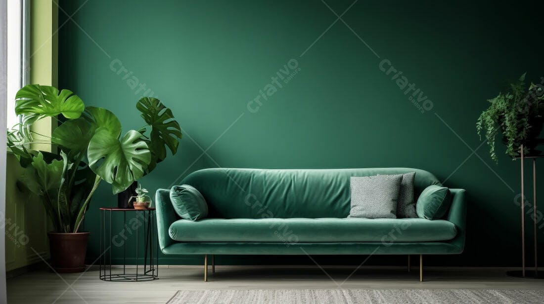 Sofá verde em sala de estar moderna
