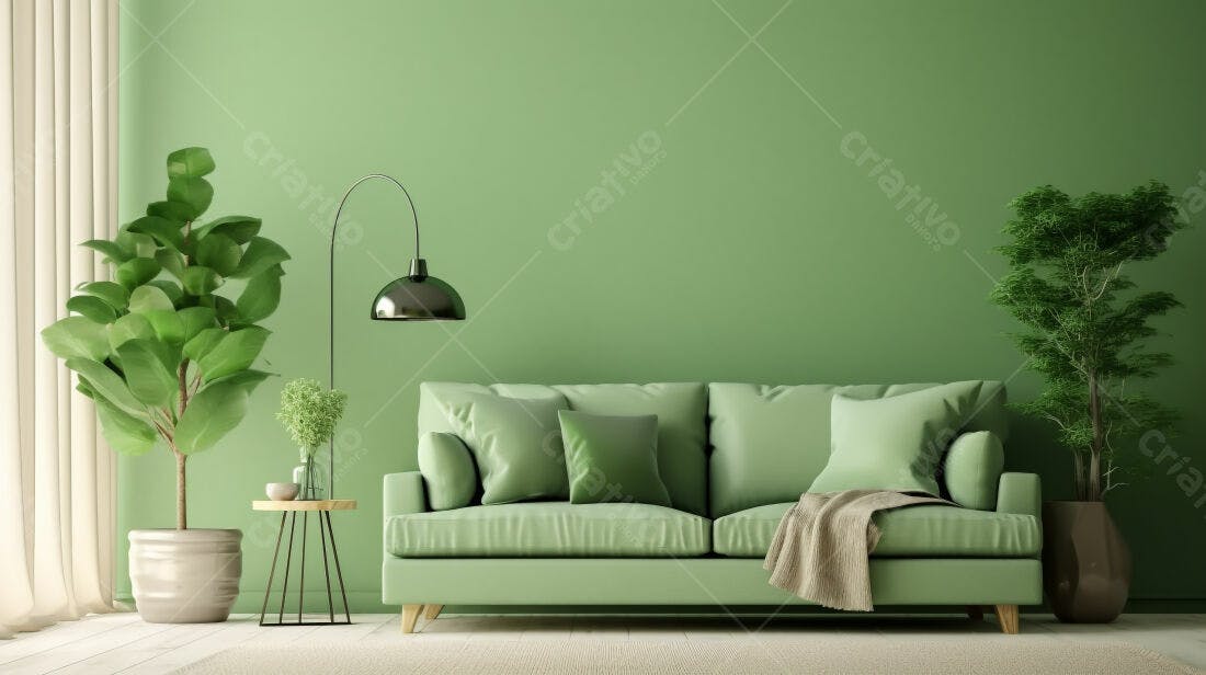 Sofá verde em sala de estar moderna