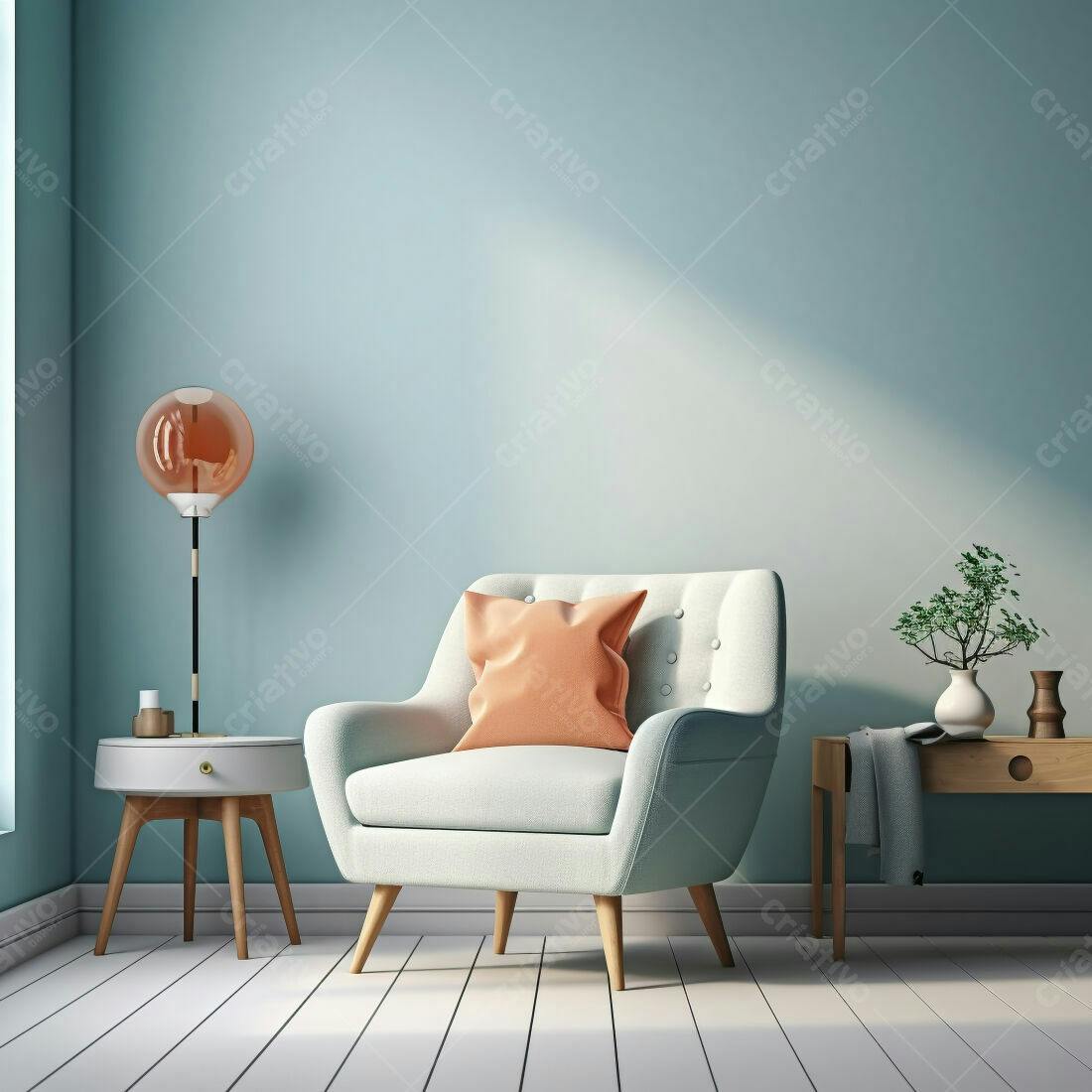 Poltrona aconchegante em sala com decoração minimalista