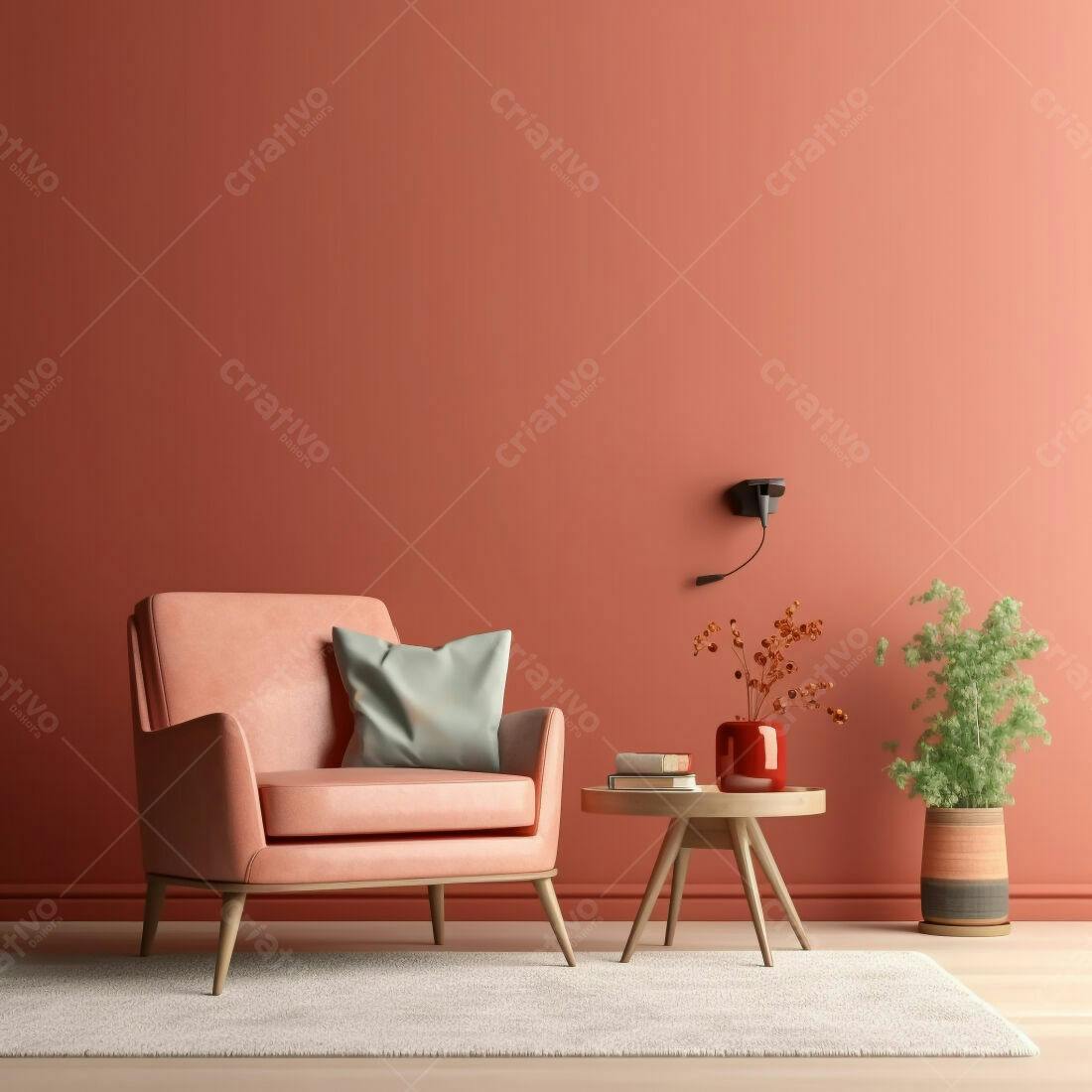 Poltrona rosa em sala de estar moderna