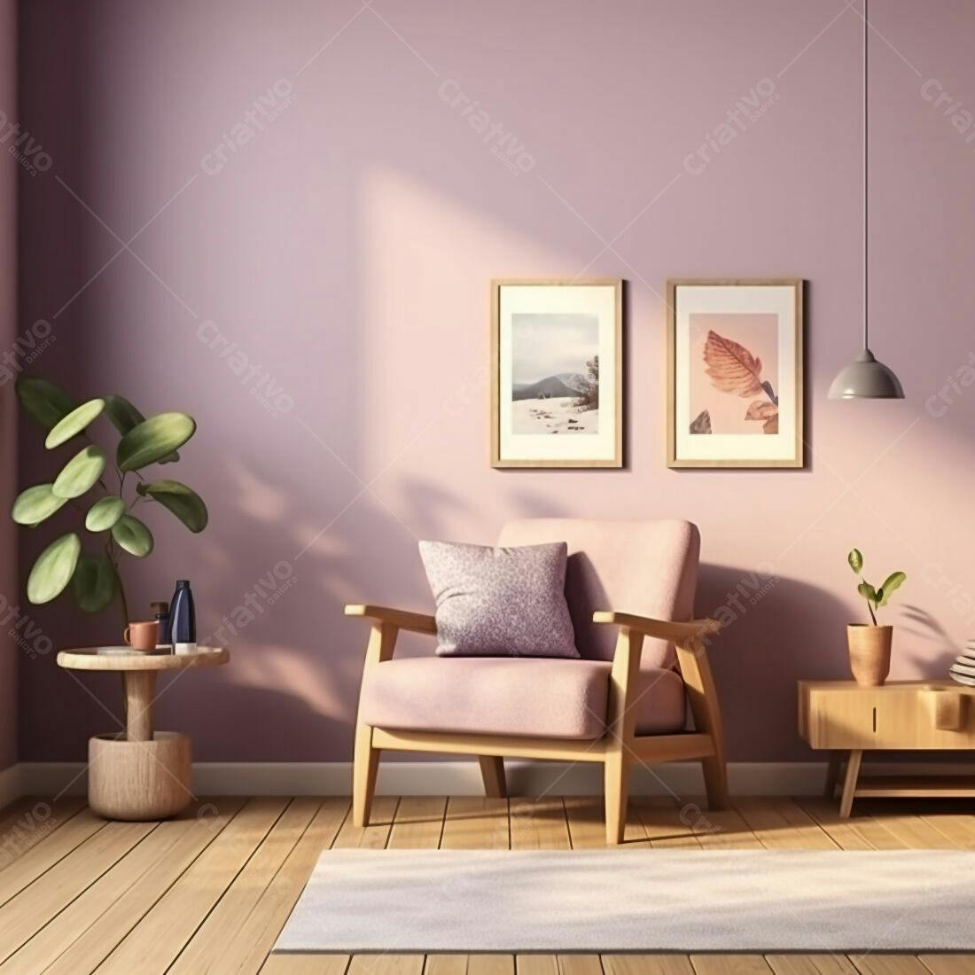 Poltrona rosa em sala de estar moderna