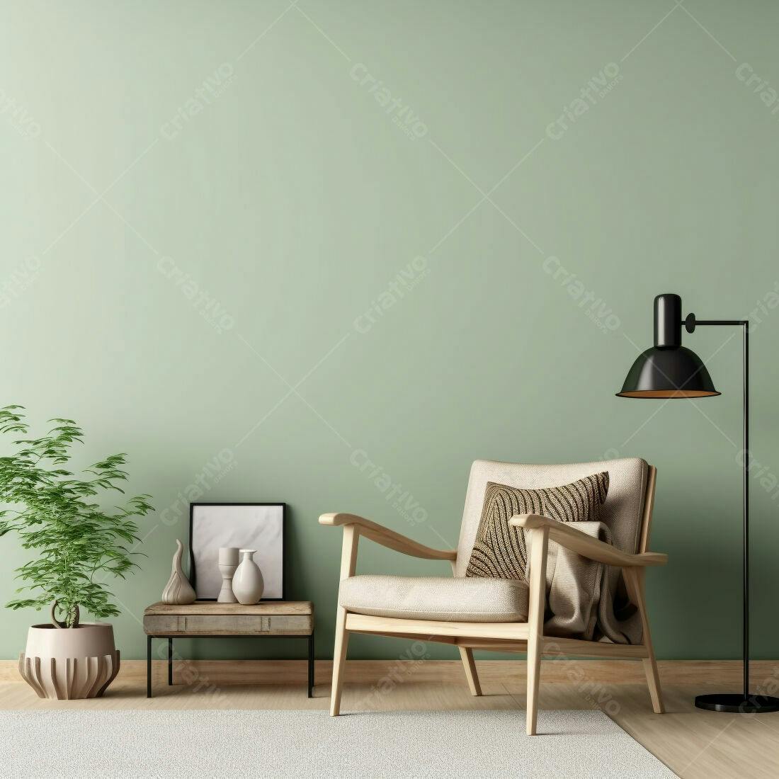 Poltrona de madeira em sala verde clara