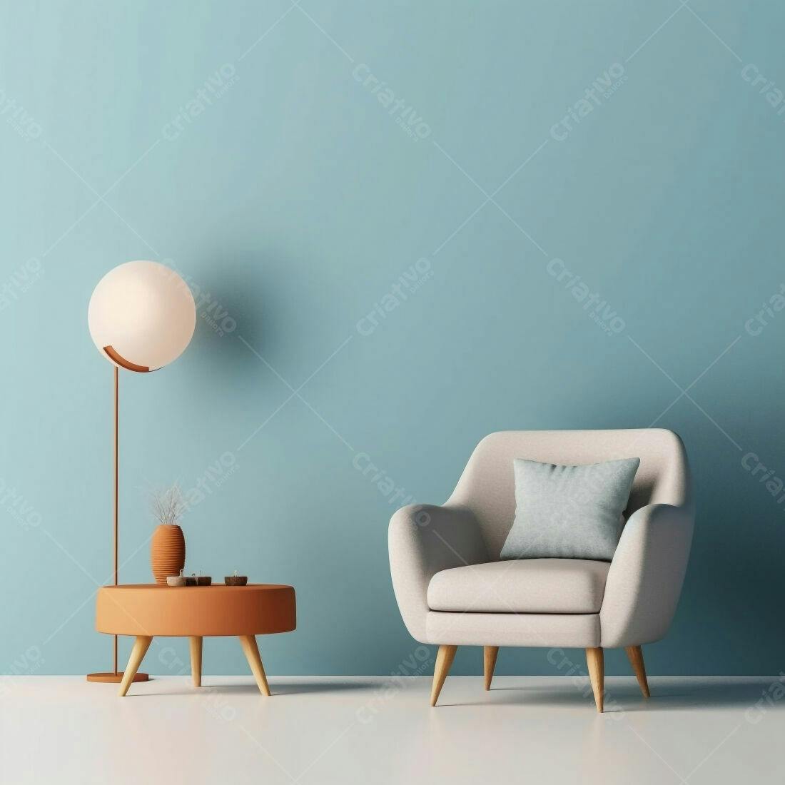 Poltrona moderna em sala azul claro